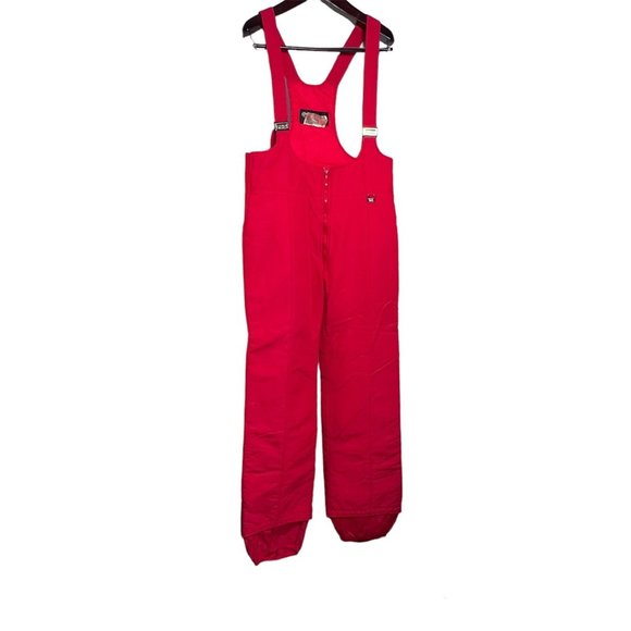 Vintage 80s‎ FERA Ski Bib Snow Suit Pants Stretch Red Apres Retro Mens ML 34R - Picture 1 of 16
